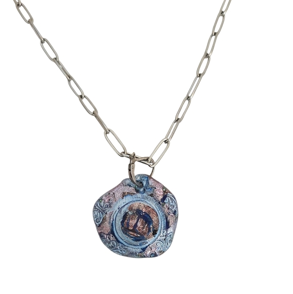 Anchor Handpainted Blue Spiral Stamped Paper Chip Chain Necklace - Picture 1 of 5